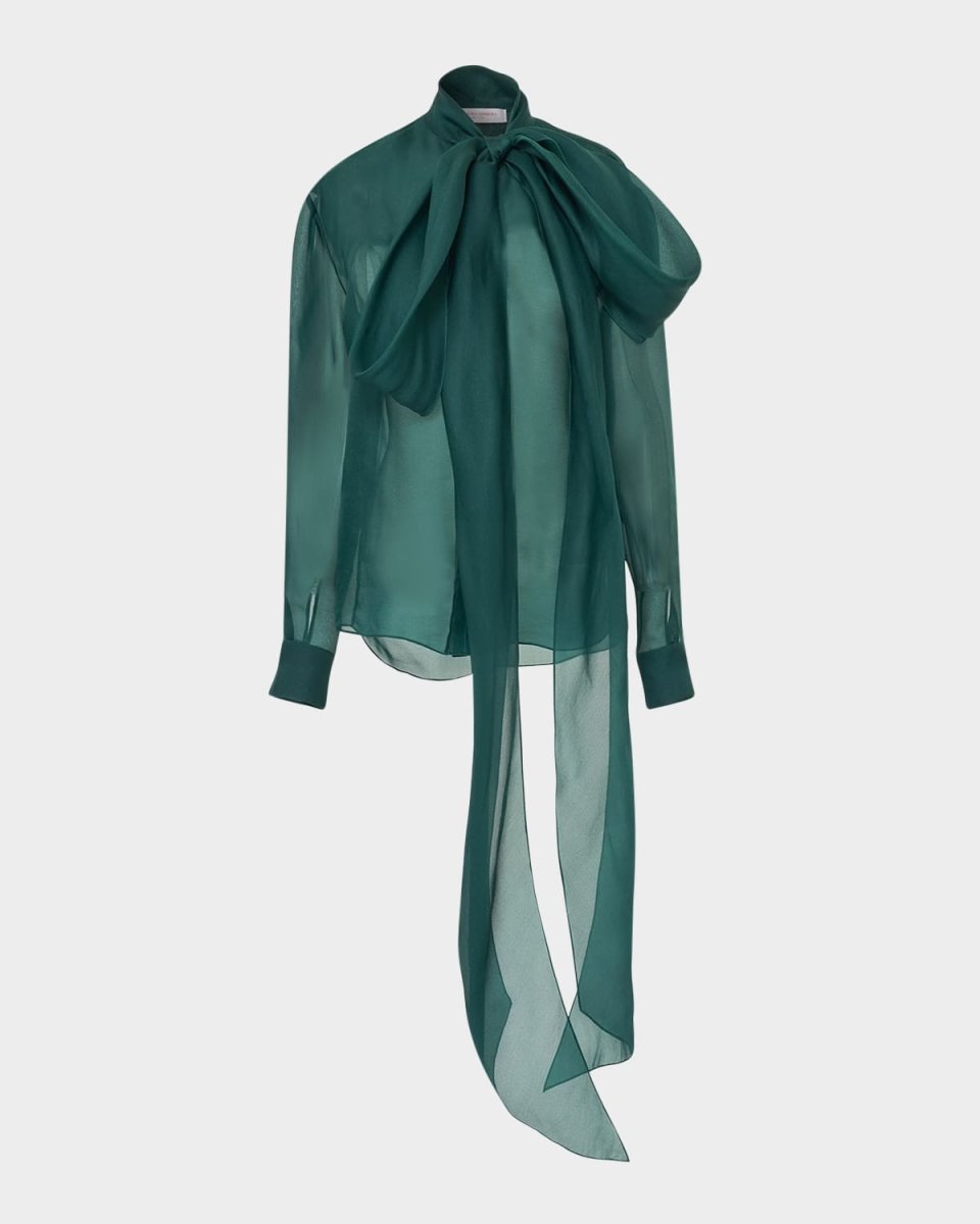 Bow Silk Button-Down Top